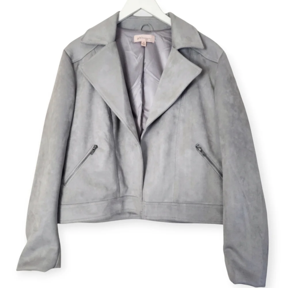 Philosophy By Republic Open Front Soft Heather Grey Faux Suede Moto Jacket XL